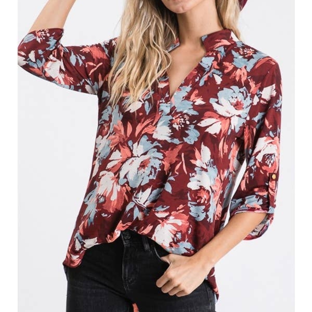 Elegant Floral Burgundy Blouse